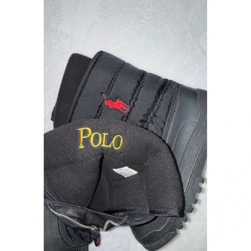 Polo Ralph Lauren Vancouver Zip Kids Snow Boots Black Red Pony Size 2 95670